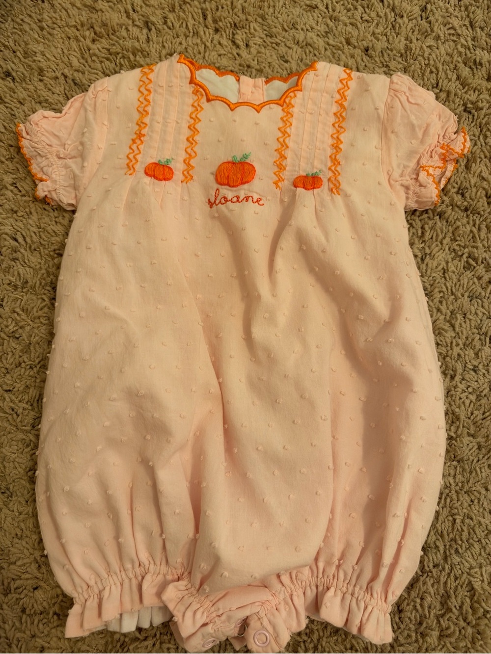 Girls' Pink Pumpkin Embroidered Bubble Romper Cecil & Lou - Sloane 12M NWOT